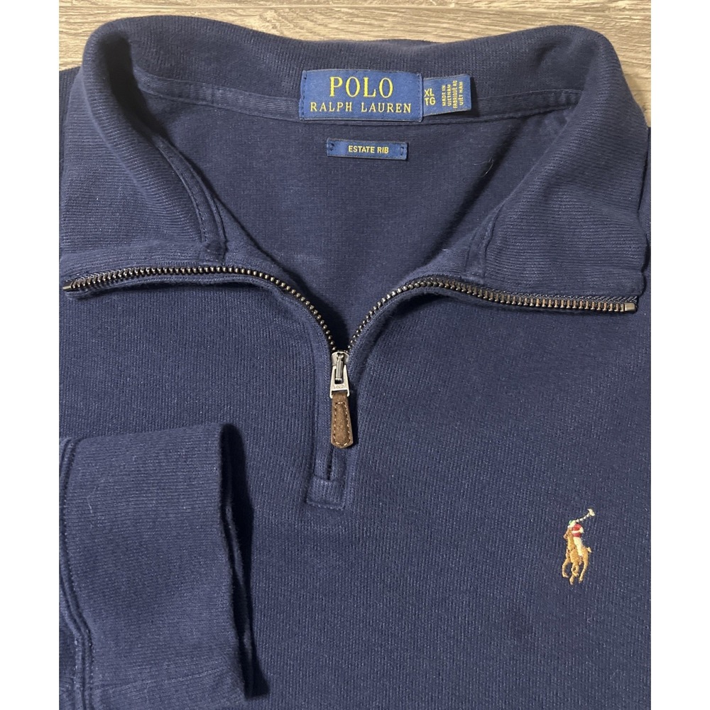 Polo Ralph Lauren 1/4 Zip Estate Rib Navy Blue Pullover Sweater Size XL W/ Pony
